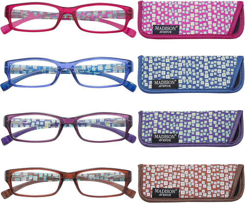 4 Pack Multicolor Blue Light Blocking Reading Glasses for Women Spring Hinge +1.