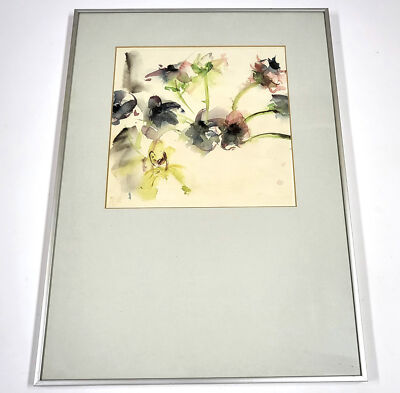 Vintage Monique Polak Aquarell Blumengemälde   23''   Signiert & Rahmung