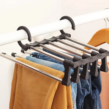 5in1 Folding Trouser Rack Stainless Steel Hanger for Closet Pants Tie Storage UK