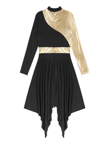 Damen Tanzkleid Eiskunstlauf-Kleid Langarm Ballettkleid Asymmetrisch Tanz Kostüm - Bild 25 von 95