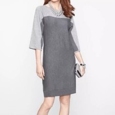 Talbots Merino Wool Colorblock 3/4 Sleeve Round Neck Dress in Grey Size Medium