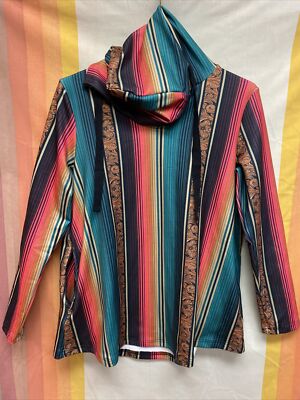 NWT Crazy Train Hoodie Southwestern Turquoise Pink Gold Stripes Womens Size S