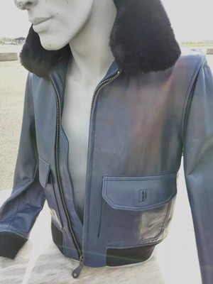 Schott NYC NAVY Leather Jacket -  FLT2 Med   Sheepskin Collar remov  MADE in USA