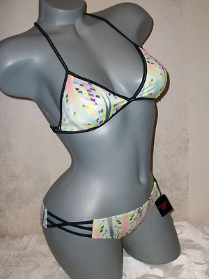 NWT Victoria Secret S M Abstract Bikini Top Strappy Cheeky Swimsuit Bikini 
