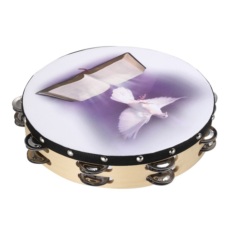 10 Inch Wooden Tambourine Bible Music Percussion Instrument Tambourine