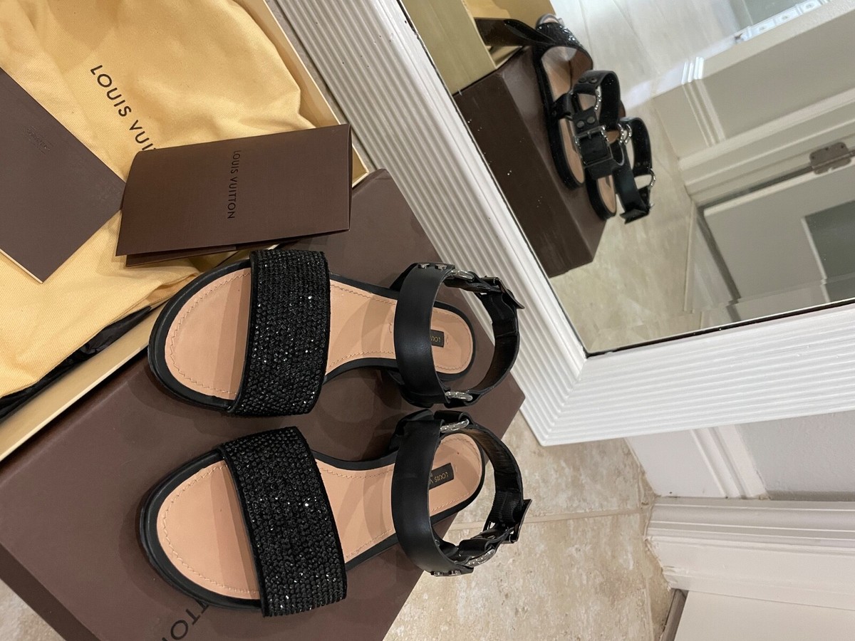 louis vuitton Leather Crystal Embellishments Slingback