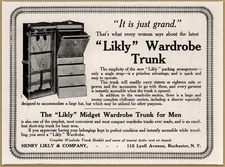 1910 e  Likly Wardrobe Trunk "Just Grand" Single Strap Luggage Travel Print Ad