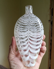 1850s FREE BLOWN NAILSEA TEARDROP WHISKEY FLASK WHITE MARBRIE LOOPS PONTILED
