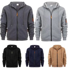 Men's Hooded Full Zip Sweatshirt Polyester Long Sleeve Solid Color Spring Autumn