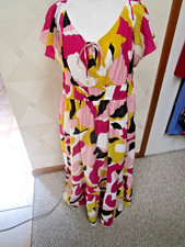 NINE WEST-PINK/MULTI-FLORAL-TIE V-NECK-CAP SLEEVE-MAXI DRESS-SIZE-XXL-NWT