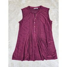 Croft & Barrow Burgundy Leaf Print Pleated Sleeveless Tunic Top Women's Size L