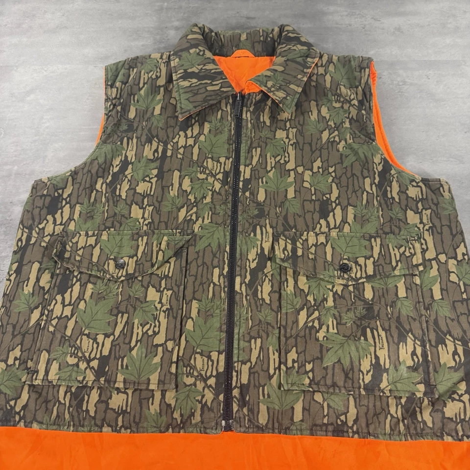 Vintage 80s Winchester Realtree Trebark Camo Vest Hunting Safety Orange Full Zip - Image 3 of 4
