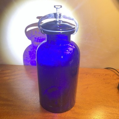 Cobalt Blue Apothecary Glass Jar Screw Clamp Lid ~ Department 56  Free Shipping!