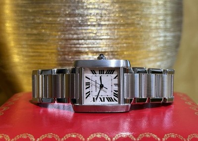 Cartier Tank Francaise Stahl Ref. 2302 Automatik Uhr 28x32mm aus 2000er Jahren