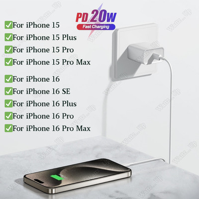 For iPhone 16 15 Plus Pro 16 SE 20W Power Adapter Type C Fast Charger USB C Cord
