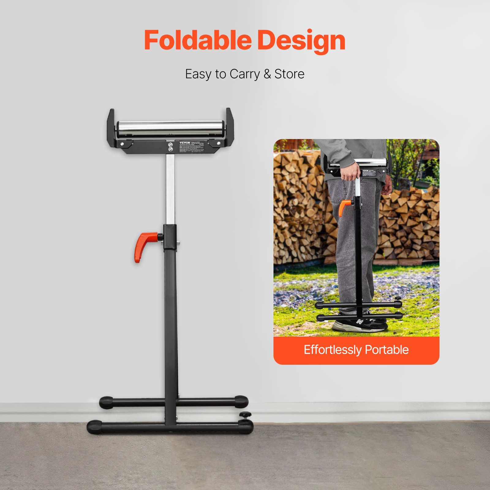 VEVOR Folding Roller Stand Max 250lb Adjustable Height 27-43in for Woodworking