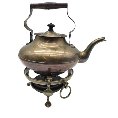 VTG Victorian Brass Tea Kettle Teapot with Stand Warmer Lion Footed 11.25''