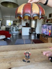 Antiker ? Fallschirm Holz, Clown Deko Vintage Handmade Hängeobjekt Groß Zirkus