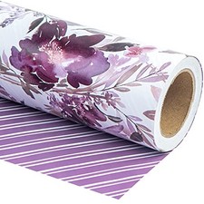 Mini Roll 17" x 33" Purple Floral Wrapping Paper - Reversible