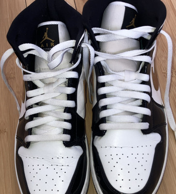Jordan Air Jordan 1 SE Black White Gold Patent Mid Top 852542-007 Sneakers