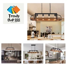 Linear Metal Chandelier with 4 Lights and Wood Imitation for Stylish Spaces