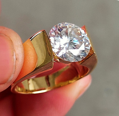 Rare 3.52 Ct White Round Diamond Solitaire Ring 925 Silver 14kYellow Gold Plated