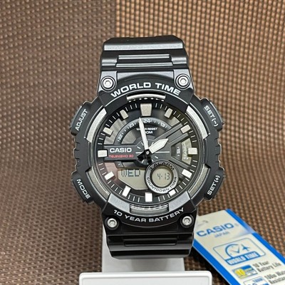 Casio AEQ-110W-1A Black Analog Digital Telememo Stopwatch Men's Sporty Watch