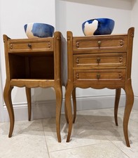 Pair French Carved His N Hers Drawer light Marquetry Bedside Drawers Table Unit