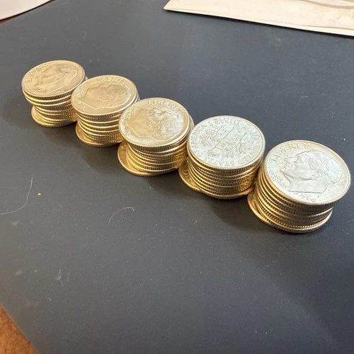 1964D Roosevelt Dime Lot 50 Silver BU