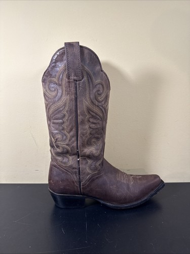 J.B. Dillon Western Brown Leather Snip Toe Boots Women Size 7 B - Picture 5 of 7