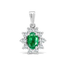 18ct White Gold Jewelco London Diamond Emerald Royal Cluster Cluster Pendant