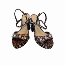 Gianni Bini Leopard Platform Heels Pearl Crystal Embellished Sandals Sz 8M