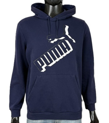 Puma Herren Sweatshirt M Blau Kapuze Big Logo Bauchtasche Hoodie Men