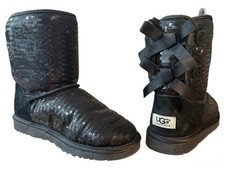UGG Bailey Bow Boots Size Women  s 6 Black Worn Outside Once 