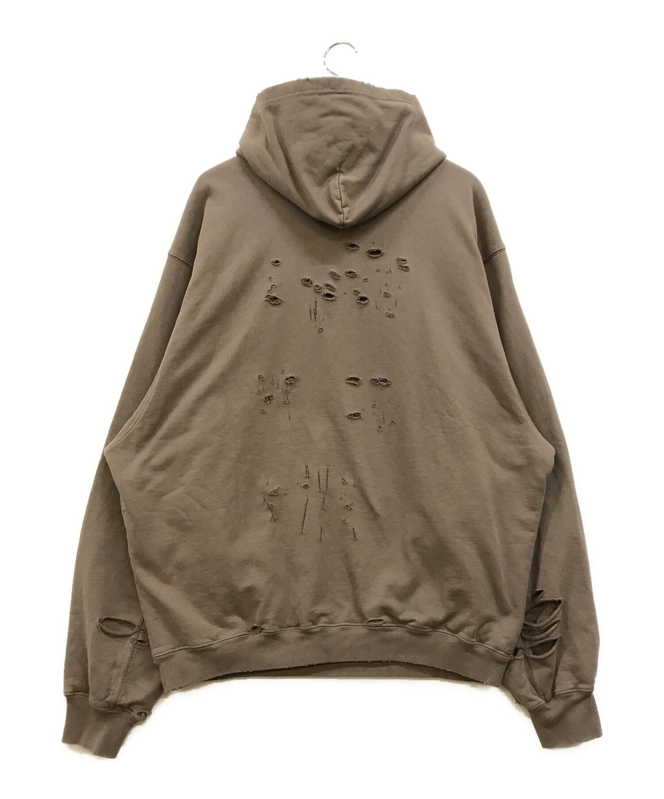 BALENCIAGA Caps Destroyed Hoodie Parka con cappuccio invecchiato Taglia: XXS Marrone 659403