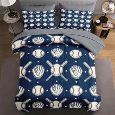 5 Pcs Twin Size Comforter Set, Vintage Baseball Bedding Set for Boys, Retro Blue
