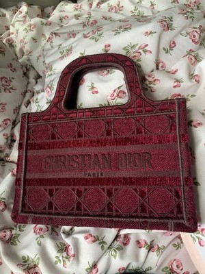 Dior Book Tote Mini Burgundy Geometric Logo Top Handle Women's Tote Bag