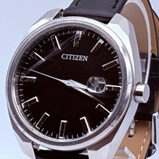 Citizen Quartz Men's Watch with Date Black Dial Leather Band