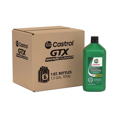 Castrol GTX High Mileage 10W-30 Synthetic Blend Motor Oil, 1-Quart, 6-Pack.