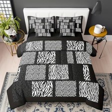 Leopard Print Bed Sets in a Bag 7 Pieces,Cheetah Zebra Twin Black White Grey