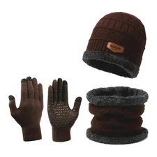 Unisex Winter Warm Hat Scarf Gloves 3PCS Knitted Wool Outdoor Set