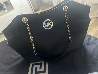 Michael Kors Schultertasche Damen Leder Saffiano schwarz Kette Logo abnehmbar