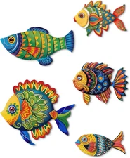5 Pcs Wooden Fish Wall Decor Beach Nautical Coastal Theme Fish Wall Sculpture La