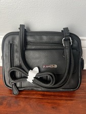 MultiSac Zippy Triple Compartment Black Faux Leather Crossbody Adjustable Strap