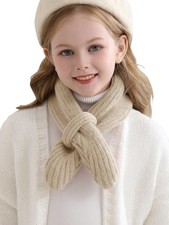 Kids Girls Knit Scarf Toddler Warm Winter Cross Tie Wrap Neck Warmer Beige
