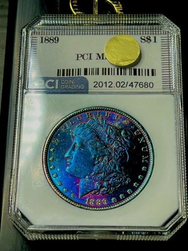 1889 MORGAN SILVER DOLLAR MONSTER VIVID PURPLE TONING MS PCI CERTIFIED RARE COND