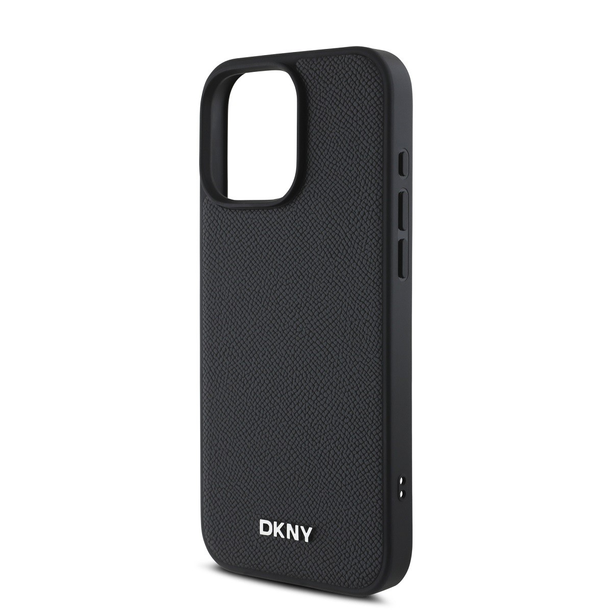 Coque iPhone 16 Pro DKNY rigide antichoc noire avec logo métallique chic - 3