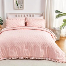 Twin Comforter Set for Girls 5 Pieces, Pink Tufted Bed in a Bag Farmhouse Sha...