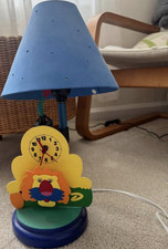 Lion and Clock Nursery Lamp Blue Shade with Stars Animal Theme Multicolor