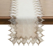 Natural Linen Table Runner 72 inches Neutral Earth Tones Beige Lace Coffee Ta...